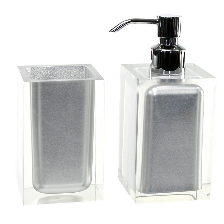 Bathroom Accessory Set, Gedy RA681-73, Silver Finish 2 Pc. Accessory Set Made With Thermoplastic Resins